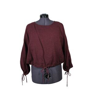 Bryn Walker women's boat neck oversized linen balloon sleeve pullover shirt